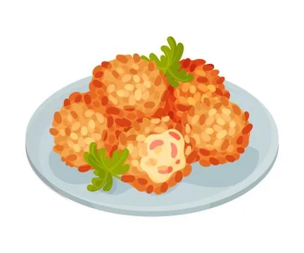 Deep Fried Pastry Balls with Chicken Stuffing as Cuban Dish Vector Illustration Stock Illustration