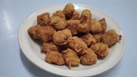 Deep fried pork dumpling on the plate. 動画素材 285018365