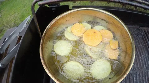 Deep fried potato and sweet potato Stock Footage 49696785