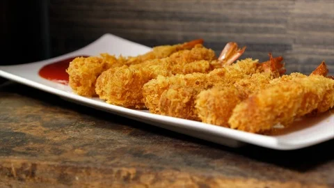 Deep fried prawn in white plate Stock Footage 91950829