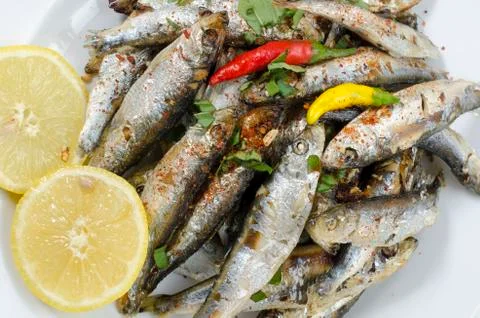 Deep fried raw sprats, Whitebaits Foto stock