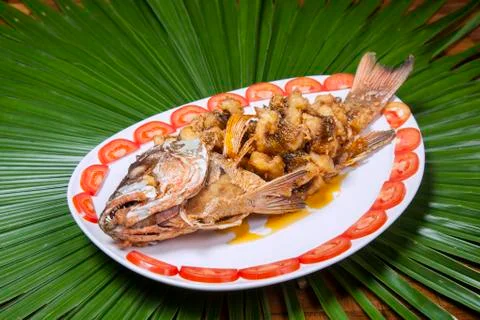 Deep fried red snapper Stock Photos