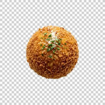 Deep fried rice ball with crispy golden breading and fresh herb garnish top.. Fotos Stock