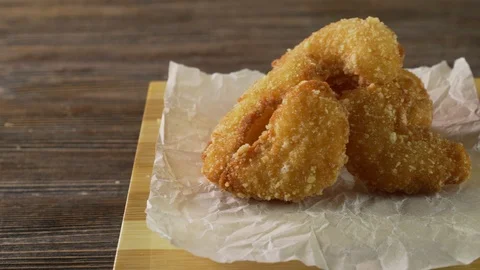 Deep fried shrimp meat ball with sweet sauce on wooden table Stock Footage 122167491