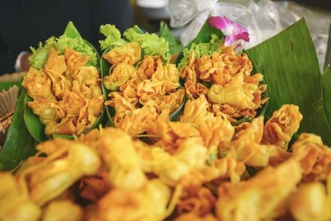 Deep Fried Shrimp Parcel or Pork Parcel. Stock Photos