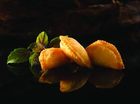 Deep-fried Shrimp Paste Puff served in dish isolated on table top view of foo Stock Photos