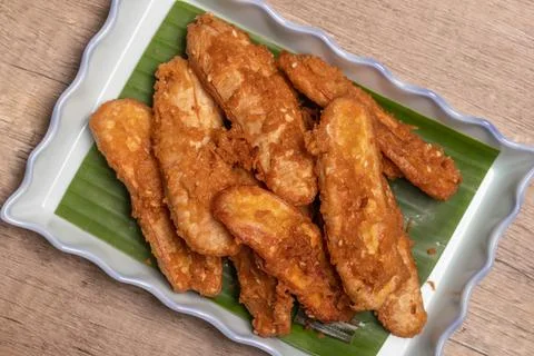 Deep-fried Sliced Banana Crispy Thai Dessert Stock Photos