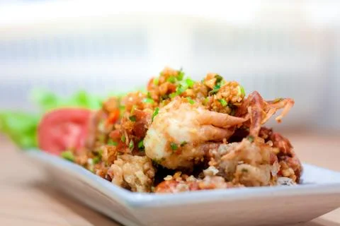 Deep Fried Soft Shell Crab with Garlic and Pepper. Stock Photos