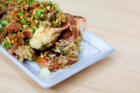 Deep Fried Soft Shell Crab with Garlic and Pepper. Easily tricky menu Stock Photos
