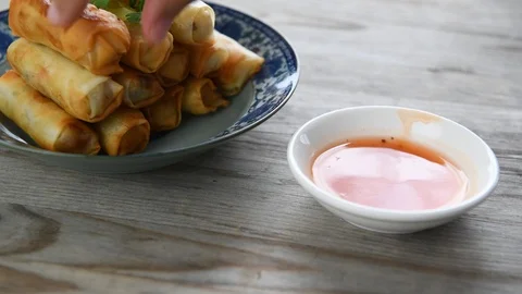Deep fried spring roll Stock Footage 87014160