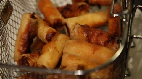 Deep Fried Spring Rolls Stock Footage 42711093