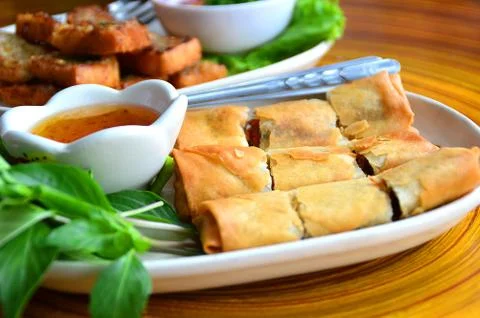 Deep fried spring rolls Stock Photos