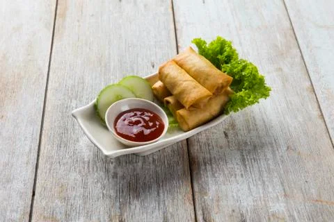 Deep fried spring rolls , popia Stock Photos