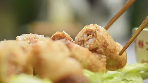 Deep fried spring rolls, served in a plate. Stock-Footage 165623030