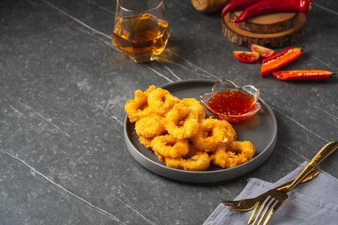 Deep fried squid rings Stock Photos