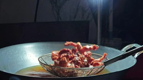 Deep fried sun-dried pork. Stock Footage 305913605
