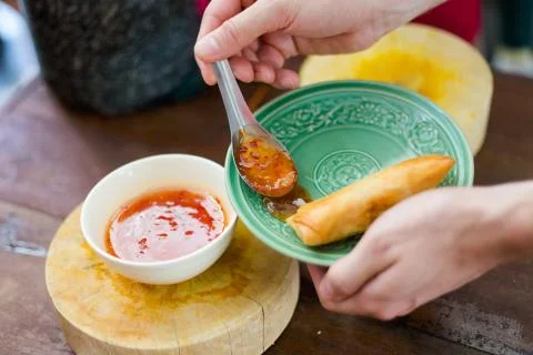 Deep fried vegetarian spring rolls Stock-Fotos