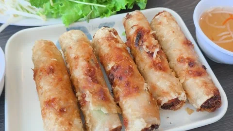Deep Fried Vietnamese Spring Rolls Stock Footage 308998595
