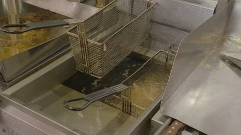 Deep Fryer Baskets in Use in Commercial Kitchen, Sydney Australia, Food Stock Footage 345655741