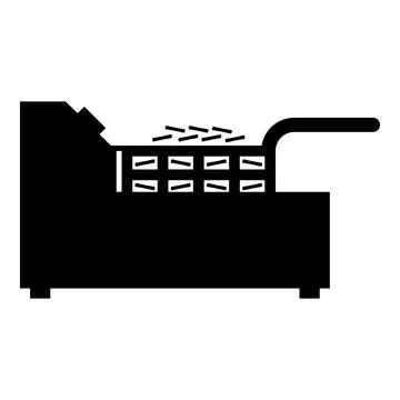 Deep fryer with mesh basket handle and french frie kitchen appliance for fa.. Illustration