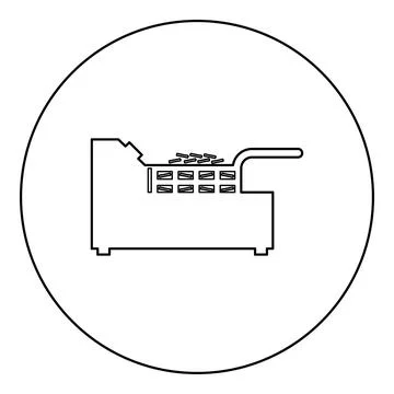Deep fryer with mesh basket handle and french frie kitchen appliance for fa.. Illustration