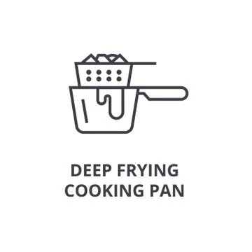 Deep frying cooking pan line icon, outline sign, linear symbol, vector, flat Illustrazione stock