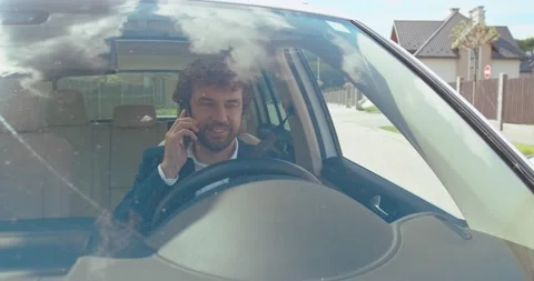 Deep in gadget. Front view of the caucasian bearded man chatting at the Stock Footage 157355154