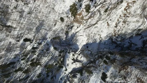 Deep Gorge in Winter. River Canyon Covered with Snow. Aerial Top View Stock Footage 151223378