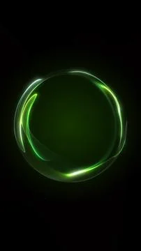 Deep green glowing minimalistic orb with smooth flowing neon trails forming.. Stock Illustration
