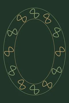 A deep green oval frame is accented with softly glowing loops in gold, peac.. Stock Illustration