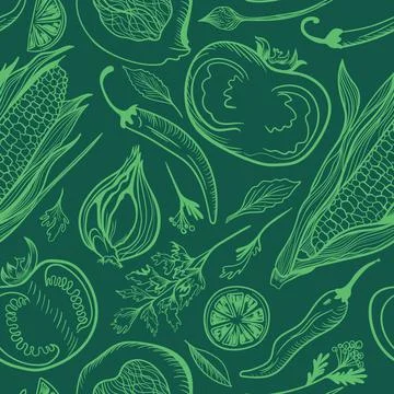 Deep green seamless vector pattern for kitchen design Stock Illustration