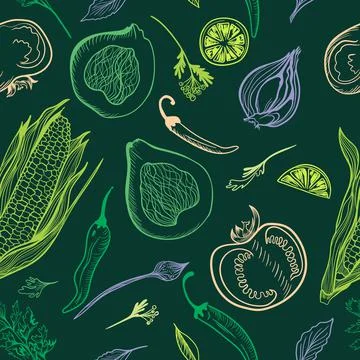 Deep green seamless vector pattern for kitchen design Stock Illustration