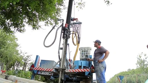 Deep ground drilling machine Stock Footage 92501572