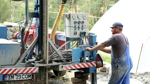 Deep ground drilling machine Stock Footage 92501736