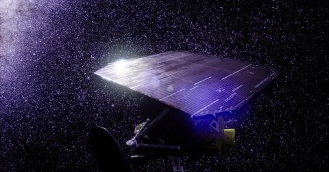Deep impact spacecraft in space capturing the cosmos with solar panels Ilustración de archivo