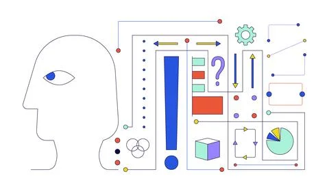 Deep learning AI 2D linear illustration concept Stock Illustration