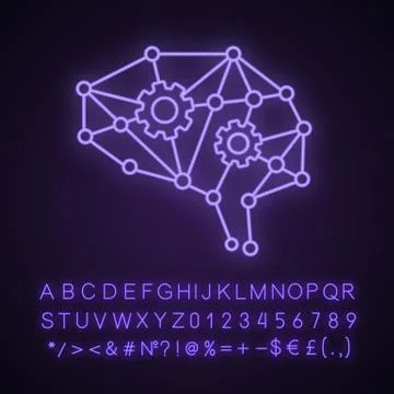 Deep learning AI neon light icon Stock Illustration