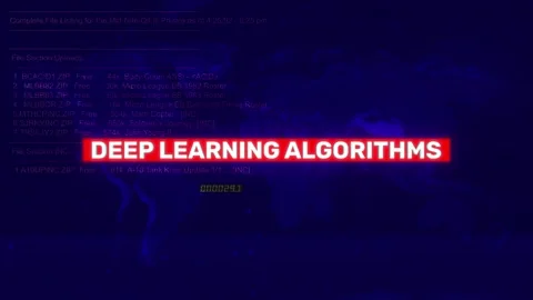 Deep Learning Algorithms Error Warning Text on hacking background screen Stock Footage 317043939