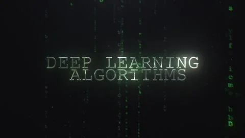 Deep Learning Algorithms Words on The Matrix Background Stock Footage 291207332