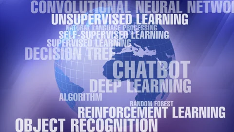 Deep learning and ai algorithms exploring world globe through natural language Stock Footage 270462913