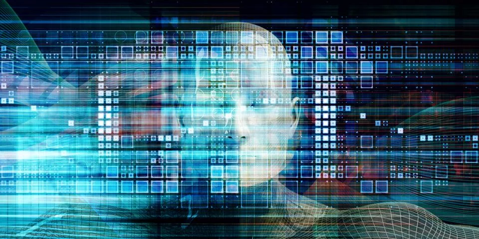 Deep Learning and AI Brain Processing Technology Stock Illustration