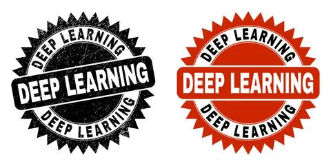 DEEP LEARNING Black Rosette Stamp Seal with Unclean Surface Stock Illustration