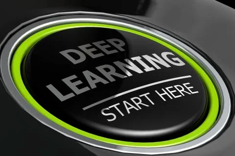 Deep learning button on black background Stock Illustration