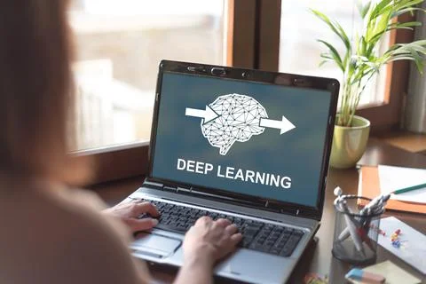 Deep learning concept on a laptop screen Stockfoto's
