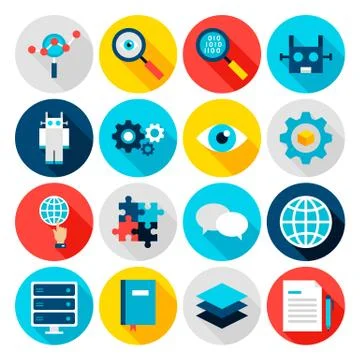 Deep Learning Flat Icons Stock Illustration