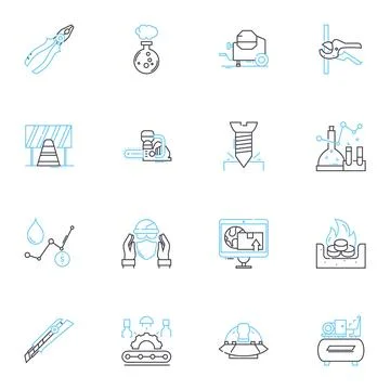 Deep learning linear icons set. Neural nerks, Artificial intelligence, Big data Stock Illustration