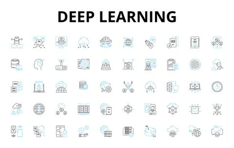 Deep learning linear icons set. Neural Nerks, Tensorflow, Algorithms, Big Data Stockillustratie