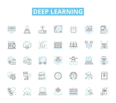 Deep learning linear icons set. Neural Nerks, Tensorflow, Algorithms, Big Data Stockillustratie
