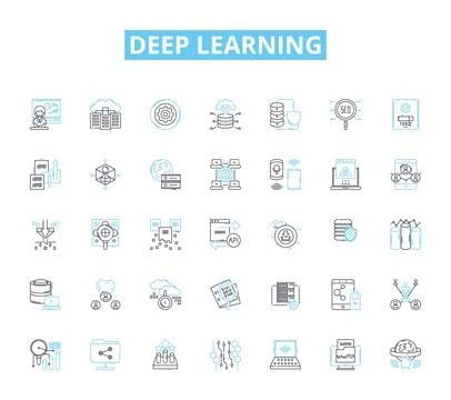 Deep learning linear icons set. Neural Nerks, Tensorflow, Algorithms, Big Data 스톡 일러스트