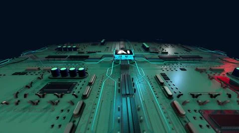 Deep-learning modern computer technologies. Astract futuristic electronic Stockillustratie